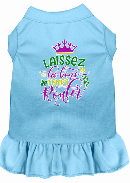 Laissez Les Bons Temps Rouler Screen Print Mardi Gras Dog Dress Baby Blue Sm